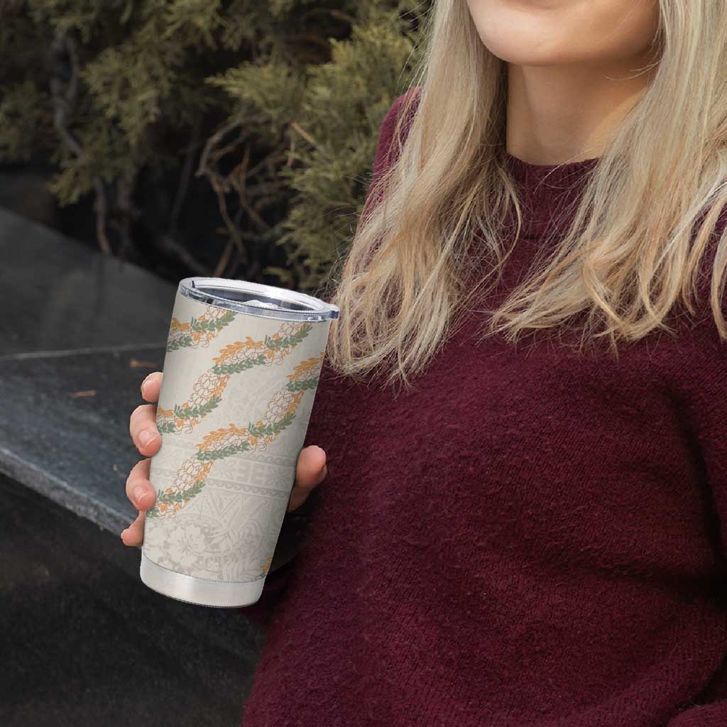 Aloha Pakalana and Puakenikeni Lei Tumbler Cup Beige Hawaiian Pattern
