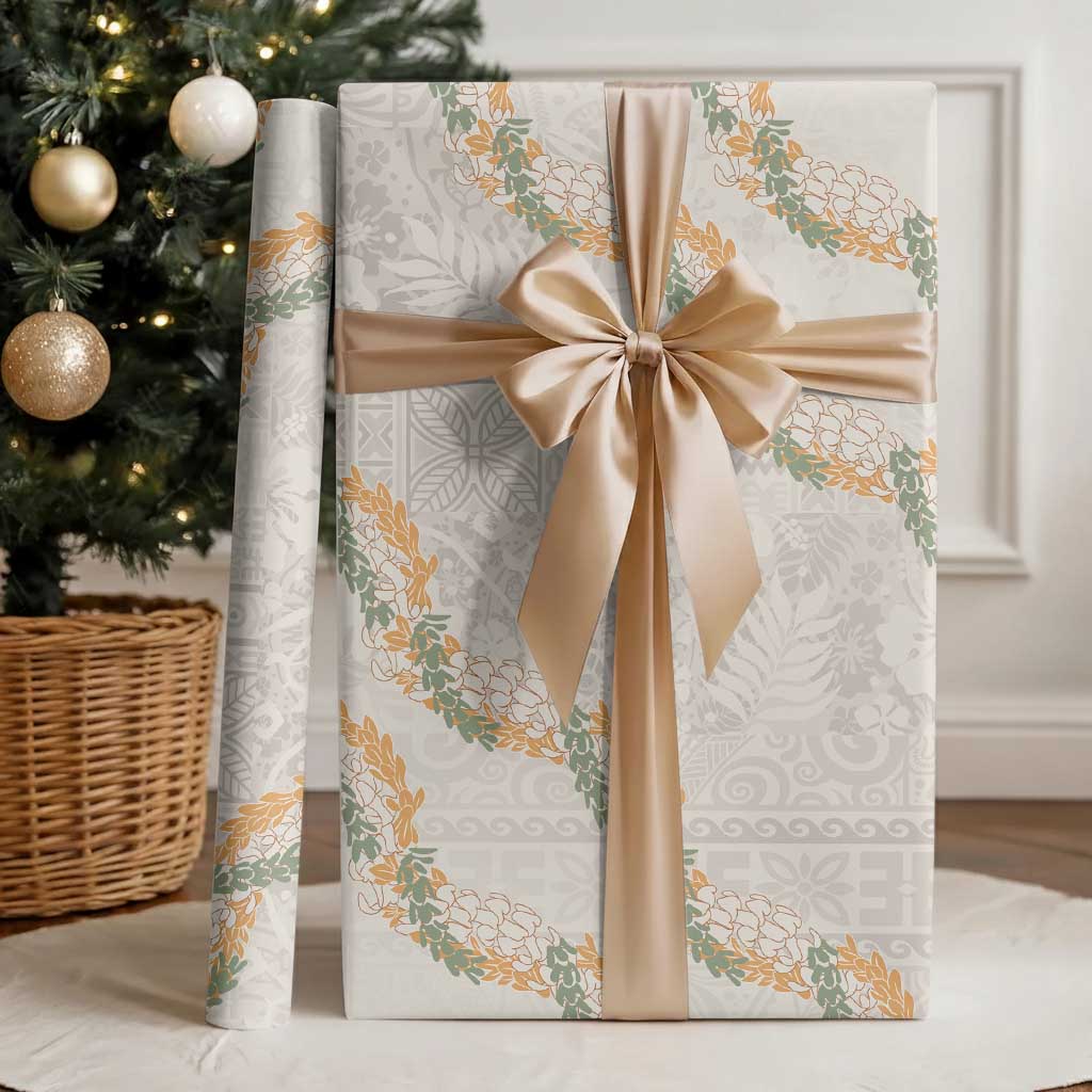 Aloha Pakalana and Puakenikeni Lei Wrapping Paper Beige Hawaiian Pattern - Polynesian Pride