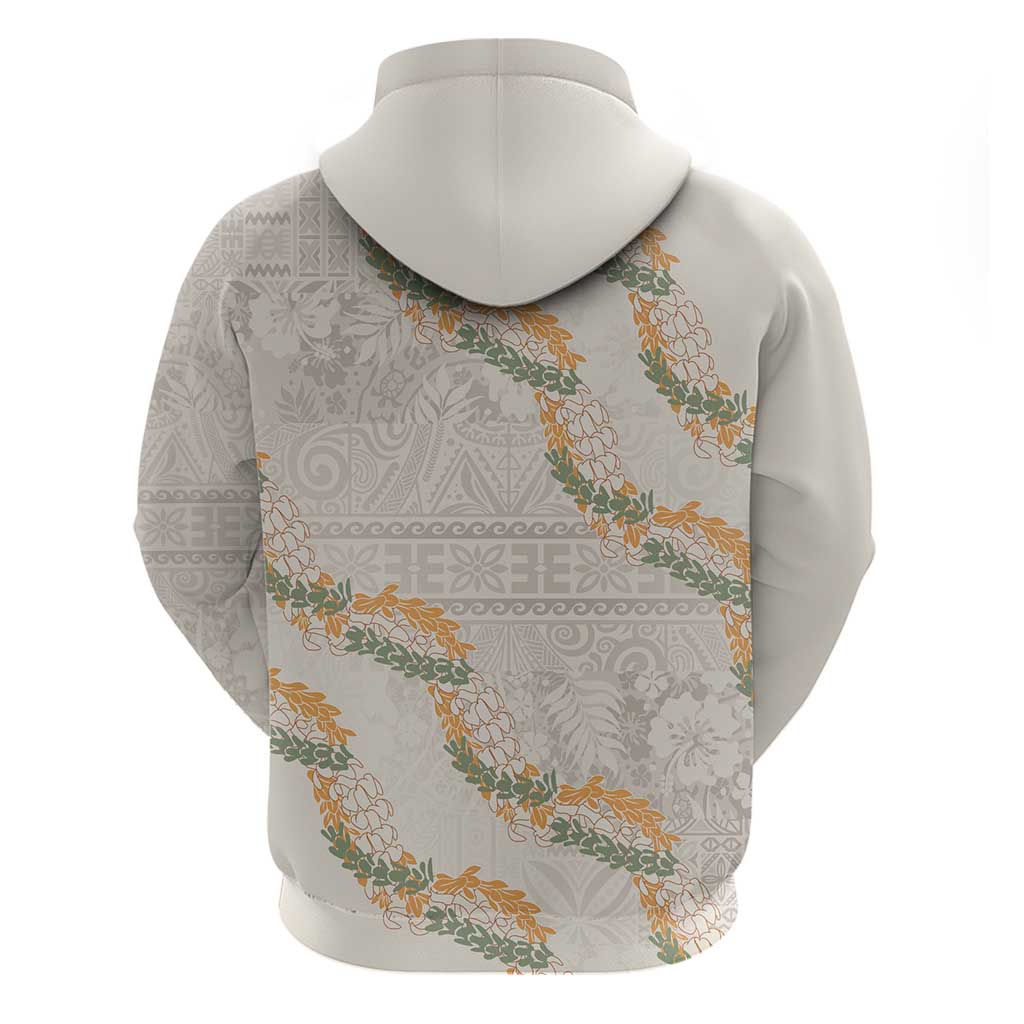 Aloha Pakalana and Puakenikeni Lei Zip Hoodie Beige Hawaiian Pattern