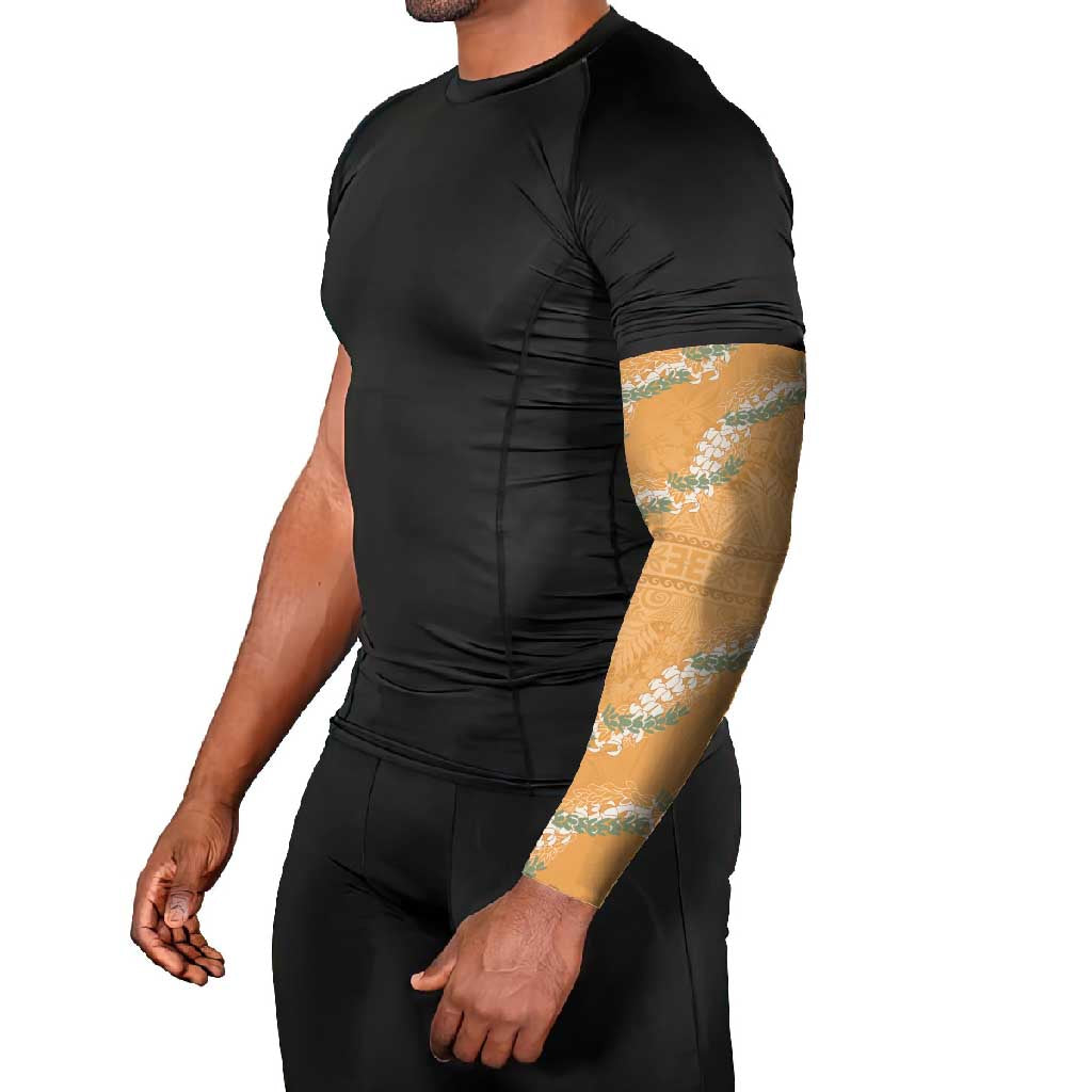 Aloha Pakalana and Puakenikeni Lei Arm Sleeves Gold Hawaiian Pattern - Polynesian Pride