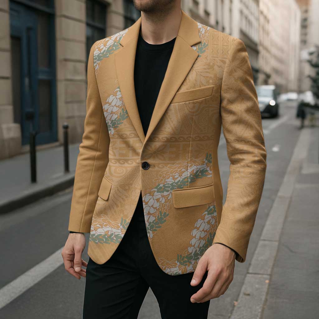 Aloha Pakalana and Puakenikeni Lei Blazer Gold Hawaiian Pattern - Polynesian Pride