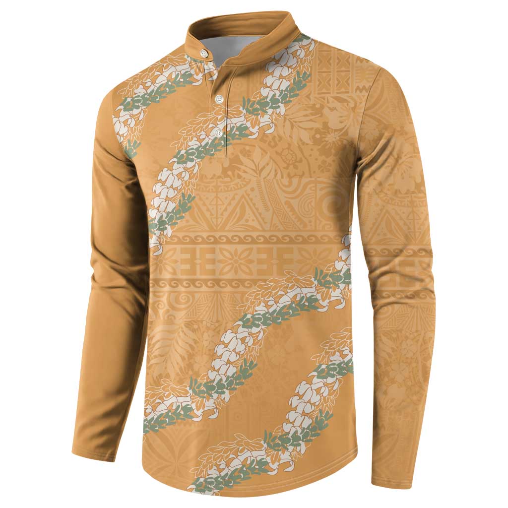 Aloha Pakalana and Puakenikeni Lei Button Sweatshirt Gold Hawaiian Pattern