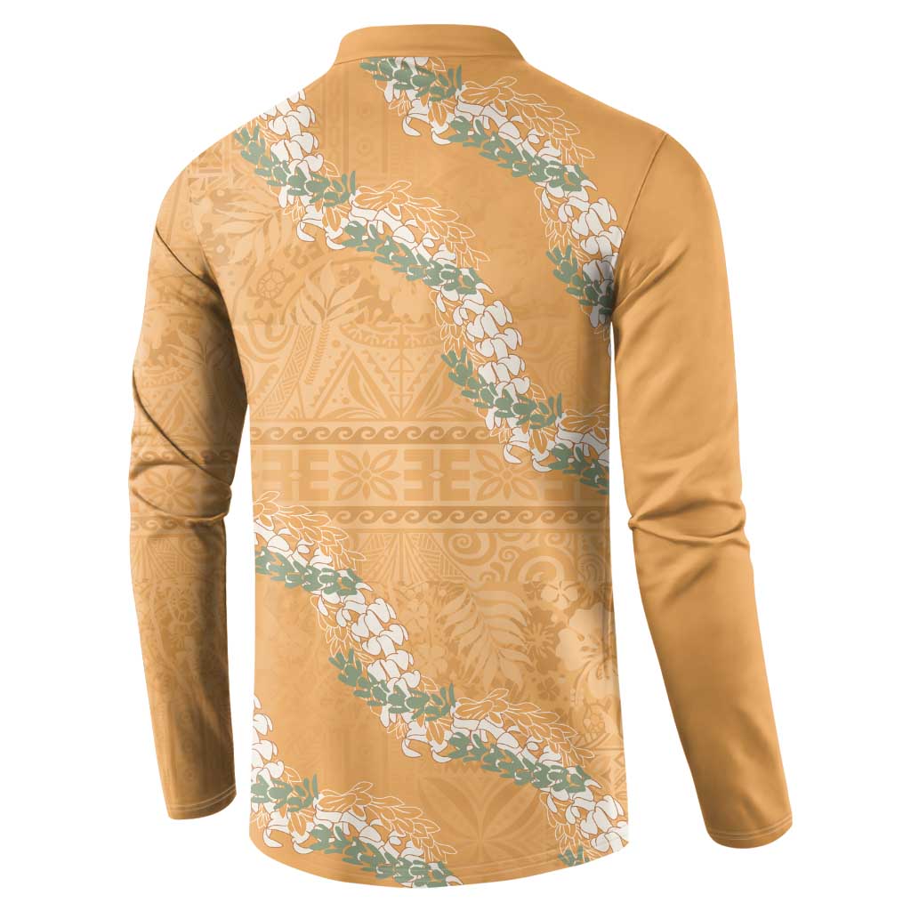 Aloha Pakalana and Puakenikeni Lei Button Sweatshirt Gold Hawaiian Pattern