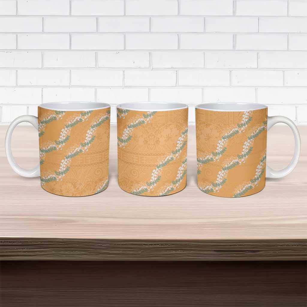 Aloha Pakalana and Puakenikeni Lei Ceramic Mug Gold Hawaiian Pattern - Polynesian Pride