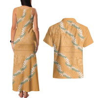 Aloha Pakalana and Puakenikeni Lei Couples Matching Tank Maxi Dress and Hawaiian Shirt Gold Hawaiian Pattern LT9 - Polynesian Pride
