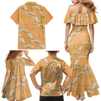 Aloha Pakalana and Puakenikeni Lei Family Matching Mermaid Dress and Hawaiian Shirt Gold Hawaiian Pattern LT9 - Polynesian Pride
