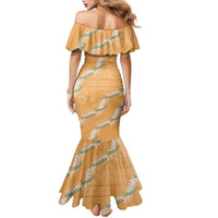 Aloha Pakalana and Puakenikeni Lei Family Matching Mermaid Dress and Hawaiian Shirt Gold Hawaiian Pattern LT9 - Polynesian Pride