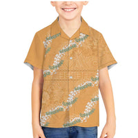 Aloha Pakalana and Puakenikeni Lei Family Matching Mermaid Dress and Hawaiian Shirt Gold Hawaiian Pattern LT9 Son's Shirt Gold - Polynesian Pride