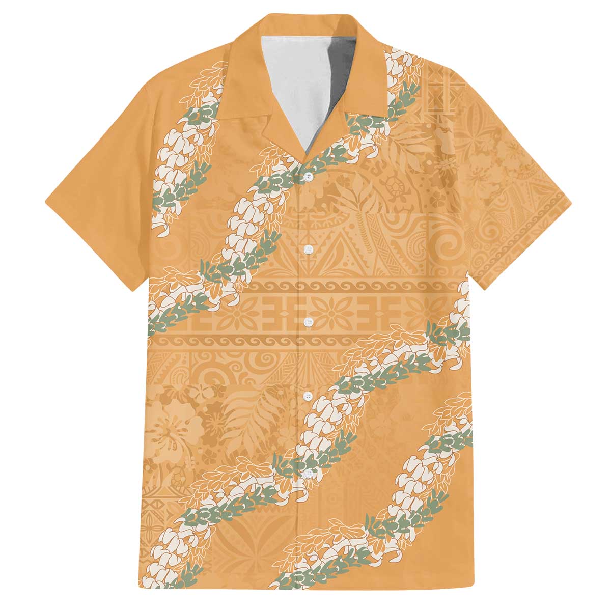 Aloha Pakalana and Puakenikeni Lei Family Matching Off The Shoulder Long Sleeve Dress and Hawaiian Shirt Gold Hawaiian Pattern LT9 Dad's Shirt - Short Sleeve Gold - Polynesian Pride