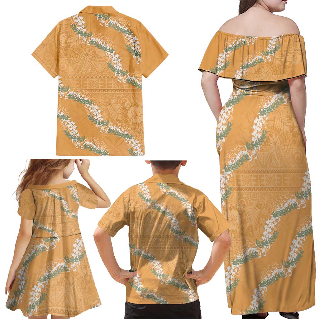 Aloha Pakalana and Puakenikeni Lei Family Matching Off Shoulder Maxi Dress and Hawaiian Shirt Gold Hawaiian Pattern LT9 - Polynesian Pride