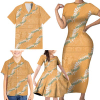 Aloha Pakalana and Puakenikeni Lei Family Matching Short Sleeve Bodycon Dress and Hawaiian Shirt Gold Hawaiian Pattern LT9 - Polynesian Pride