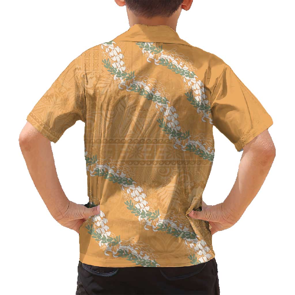 Aloha Pakalana and Puakenikeni Lei Family Matching Summer Maxi Dress and Hawaiian Shirt Gold Hawaiian Pattern LT9 - Polynesian Pride