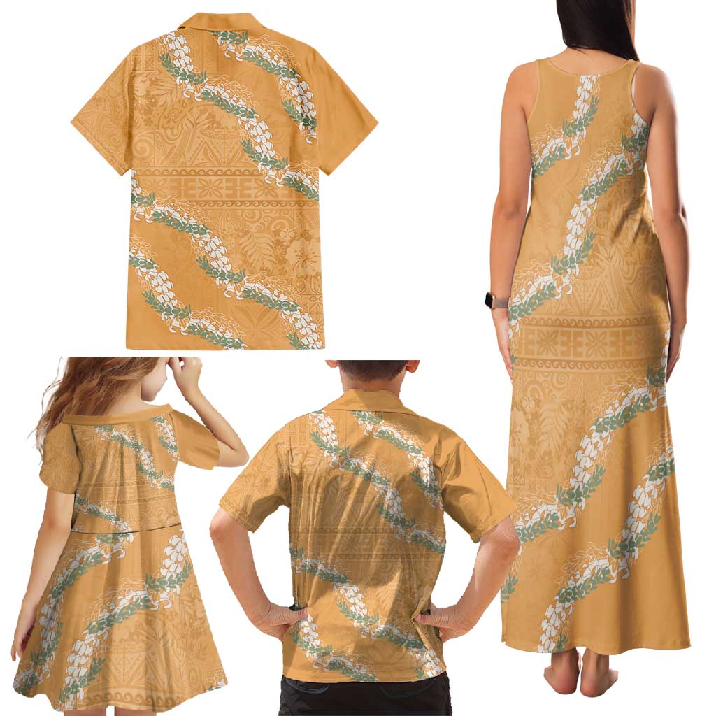 Aloha Pakalana and Puakenikeni Lei Family Matching Tank Maxi Dress and Hawaiian Shirt Gold Hawaiian Pattern LT9 - Polynesian Pride