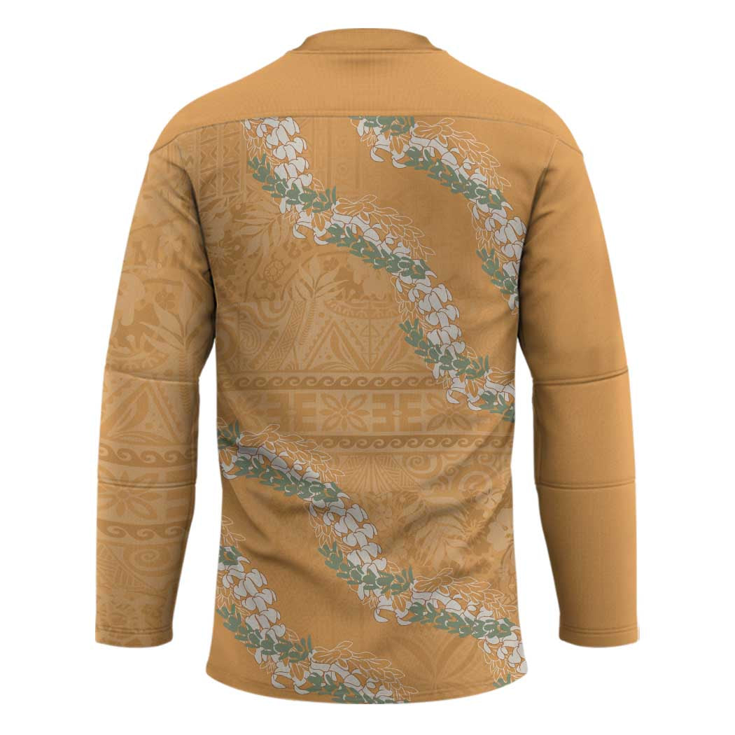 Aloha Pakalana and Puakenikeni Lei Hockey Jersey Gold Hawaiian Pattern - Polynesian Pride