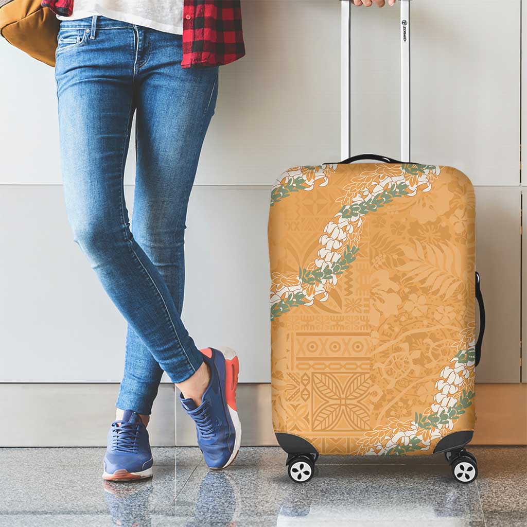 Aloha Pakalana and Puakenikeni Lei Luggage Cover Gold Hawaiian Pattern