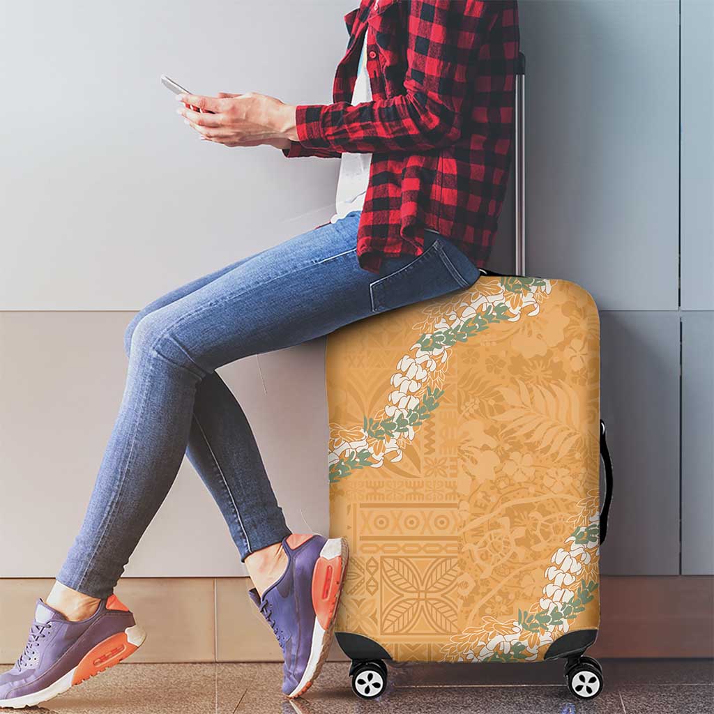 Aloha Pakalana and Puakenikeni Lei Luggage Cover Gold Hawaiian Pattern