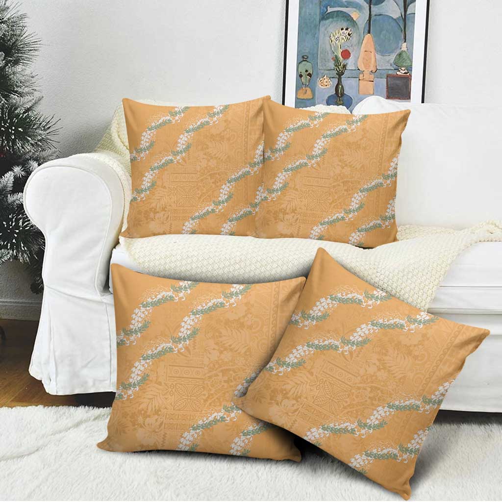 Aloha Pakalana and Puakenikeni Lei Pillow Cover Gold Hawaiian Pattern - Polynesian Pride