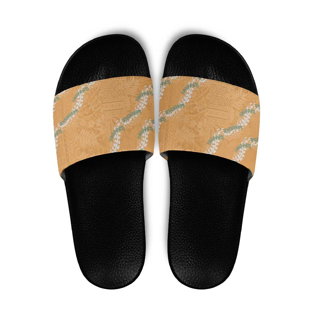 Aloha Pakalana and Puakenikeni Lei Slide Sandals Gold Hawaiian Pattern LT9 Gold - Polynesian Pride