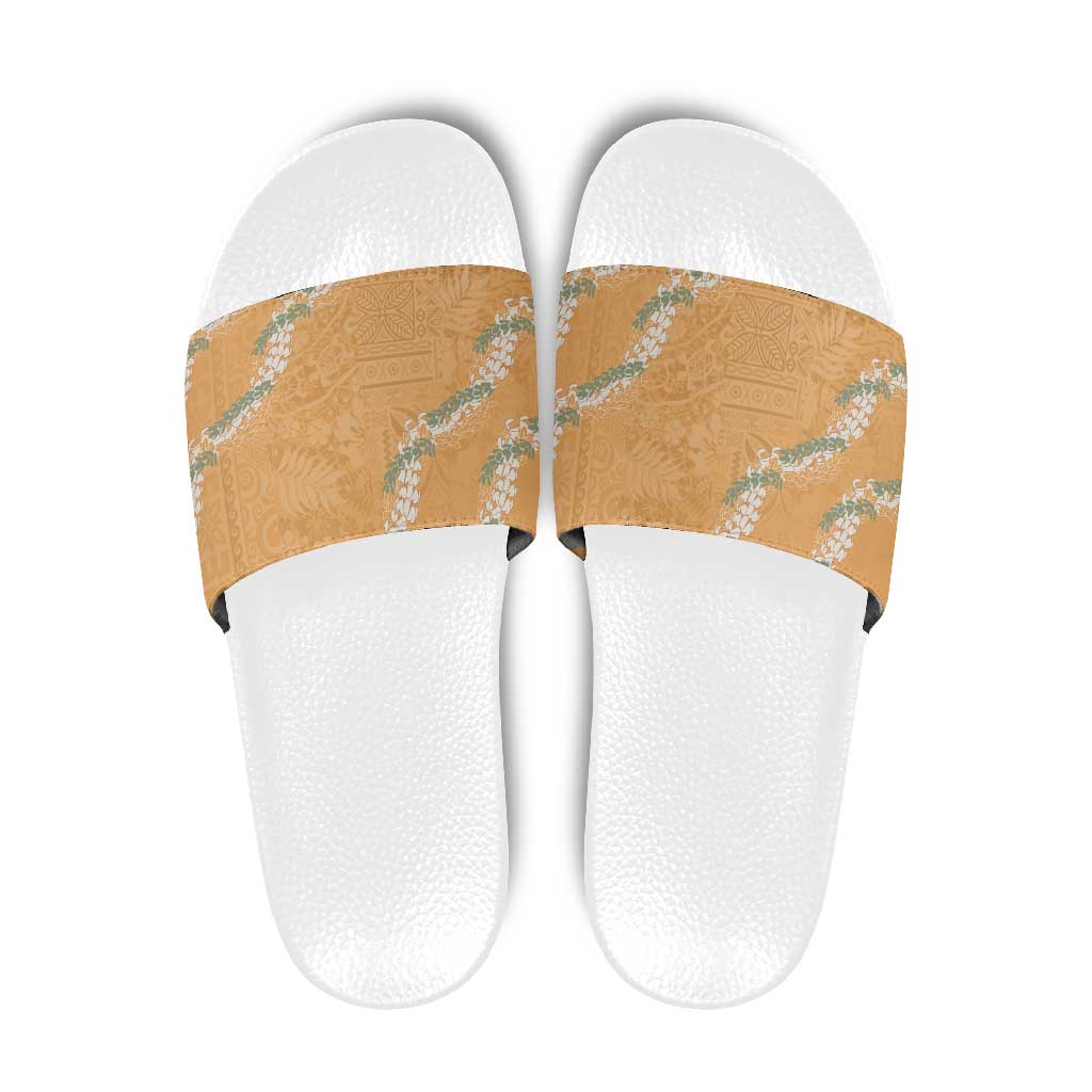 Aloha Pakalana and Puakenikeni Lei Slide Sandals Gold Hawaiian Pattern LT9 Gold - Polynesian Pride