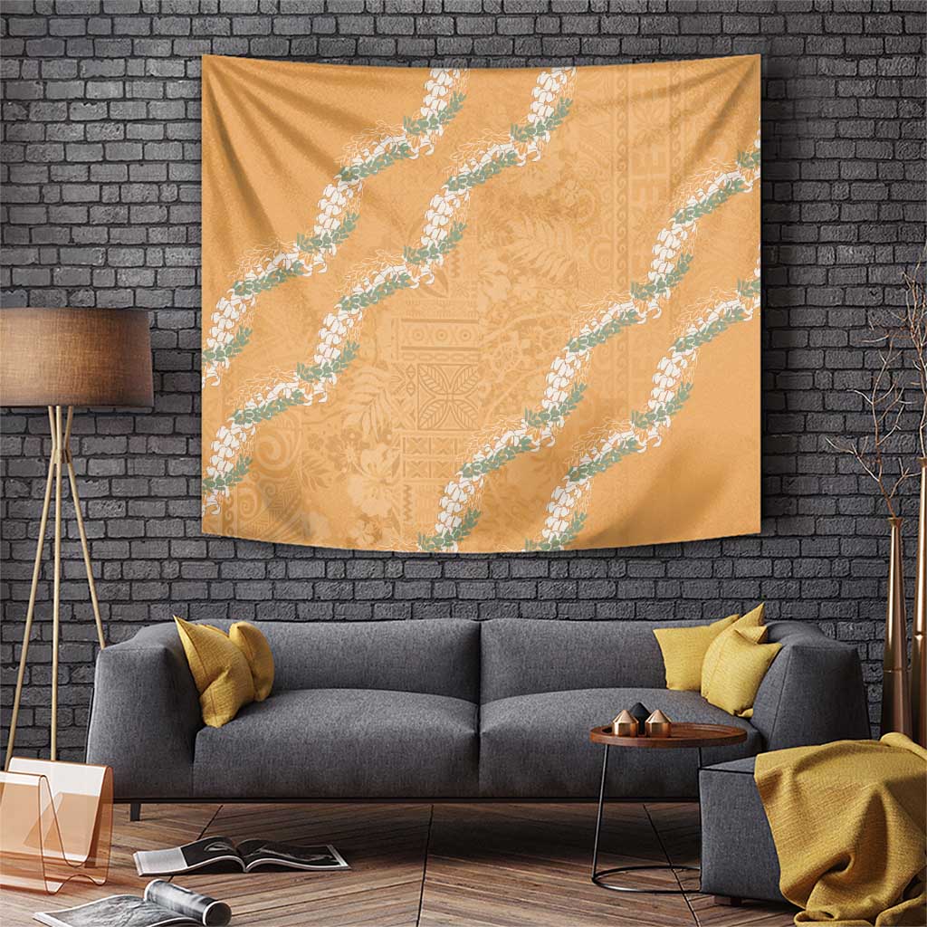 Aloha Pakalana and Puakenikeni Lei Tapestry Gold Hawaiian Pattern