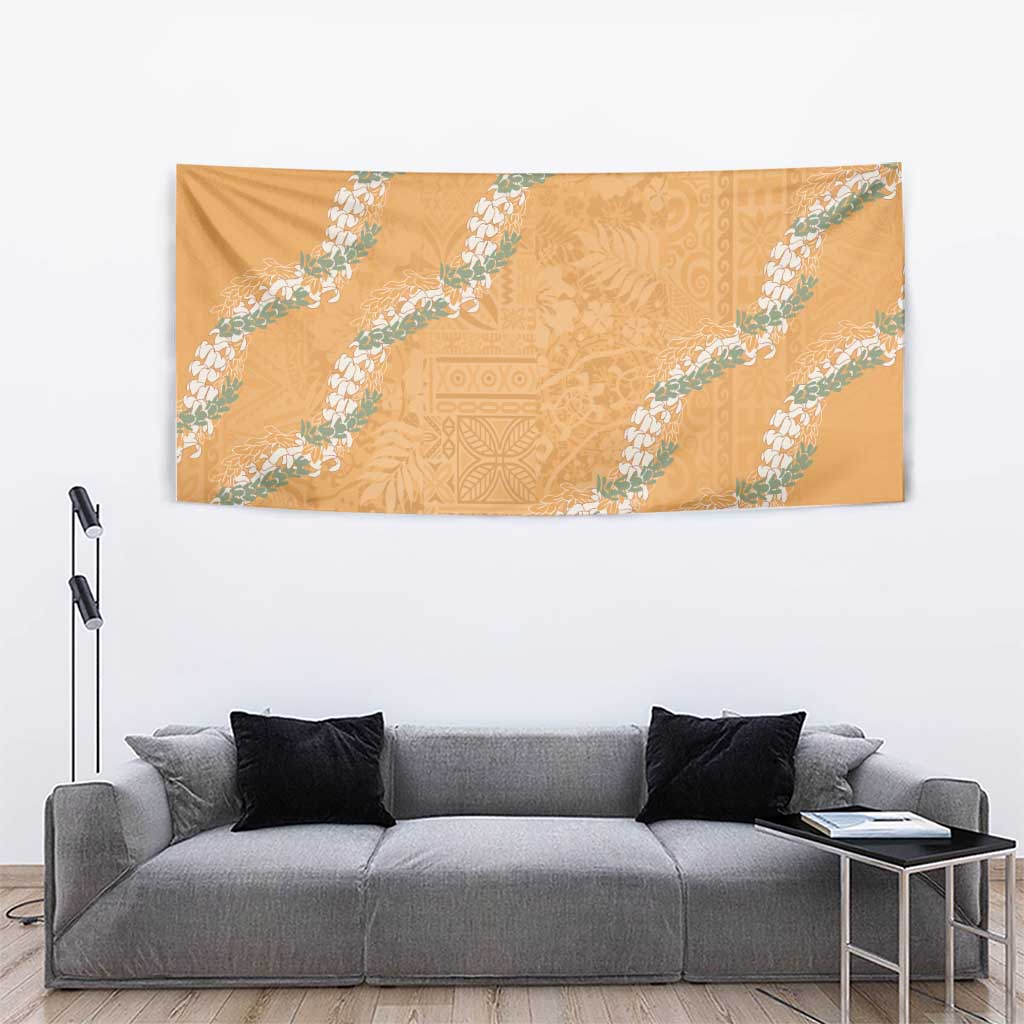 Aloha Pakalana and Puakenikeni Lei Tapestry Gold Hawaiian Pattern