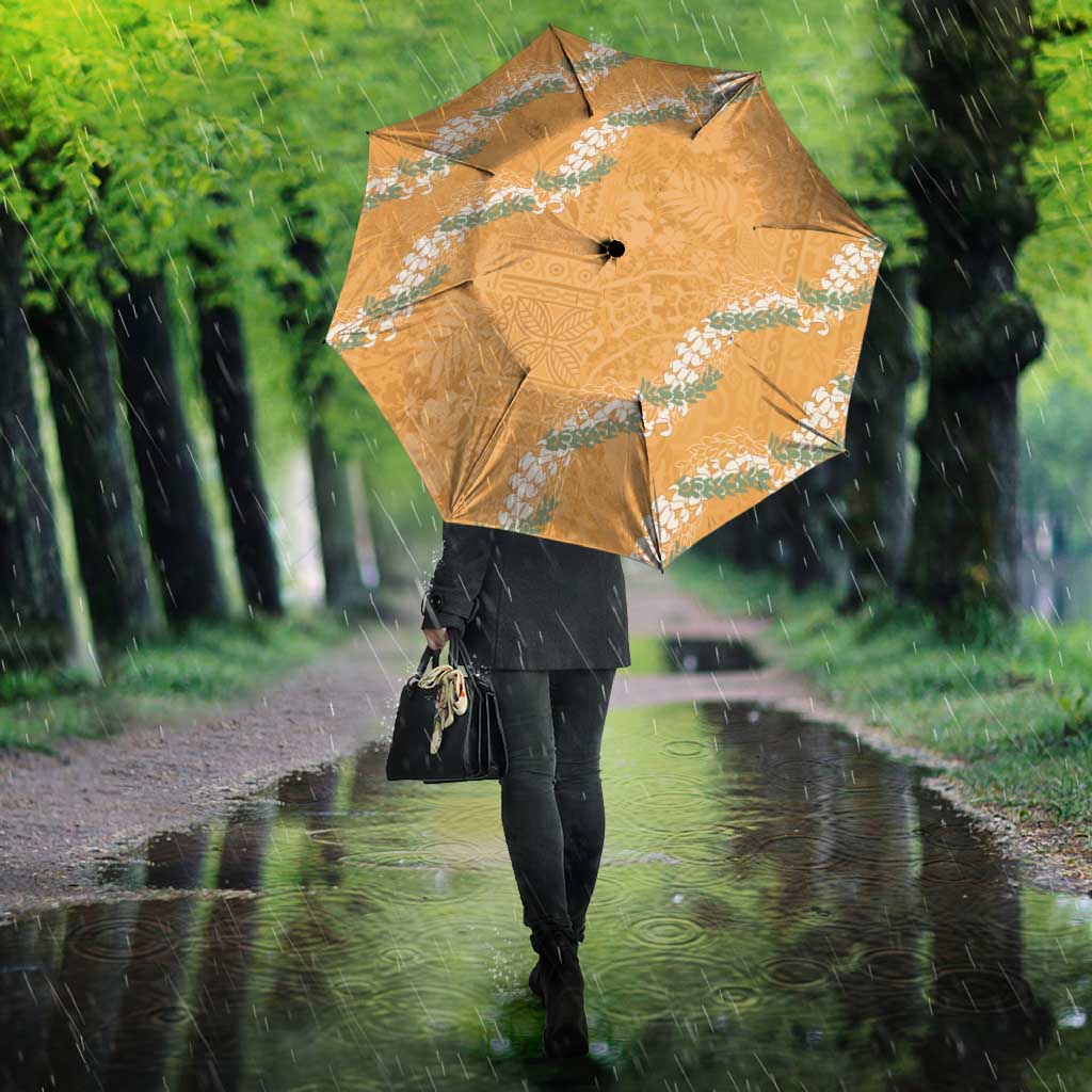 Aloha Pakalana and Puakenikeni Lei Umbrella Gold Hawaiian Pattern - Polynesian Pride