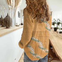Aloha Pakalana and Puakenikeni Lei Women Casual Shirt Gold Hawaiian Pattern