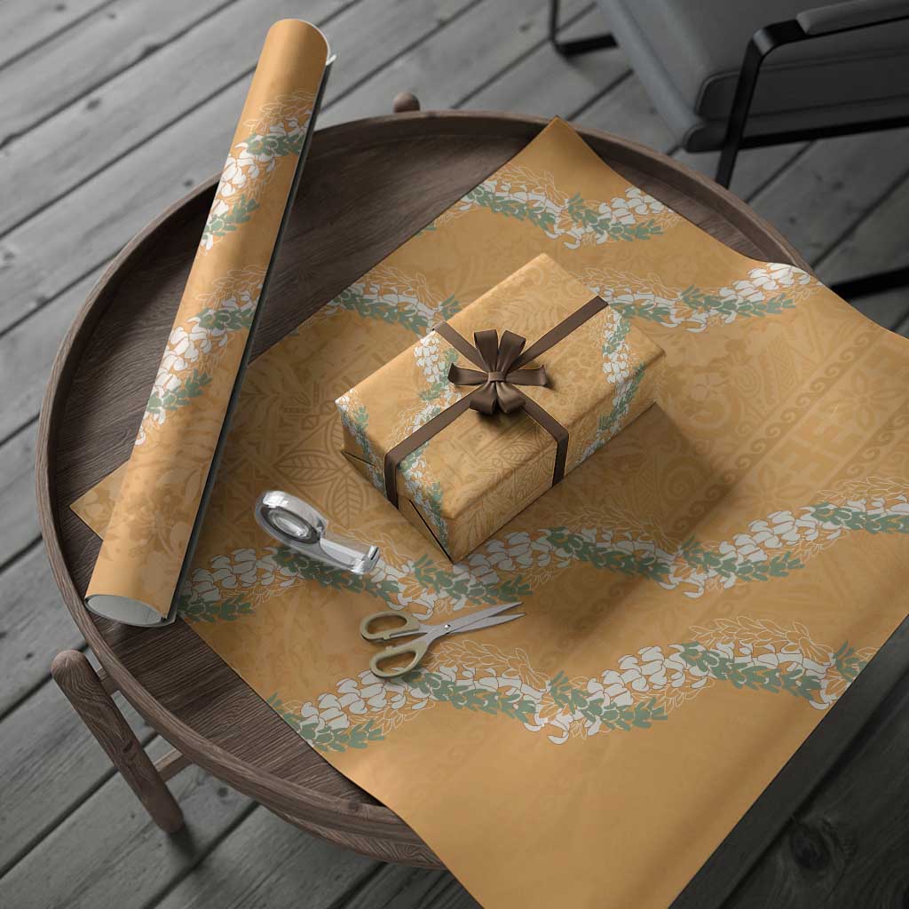 Aloha Pakalana and Puakenikeni Lei Wrapping Paper Gold Hawaiian Pattern - Polynesian Pride