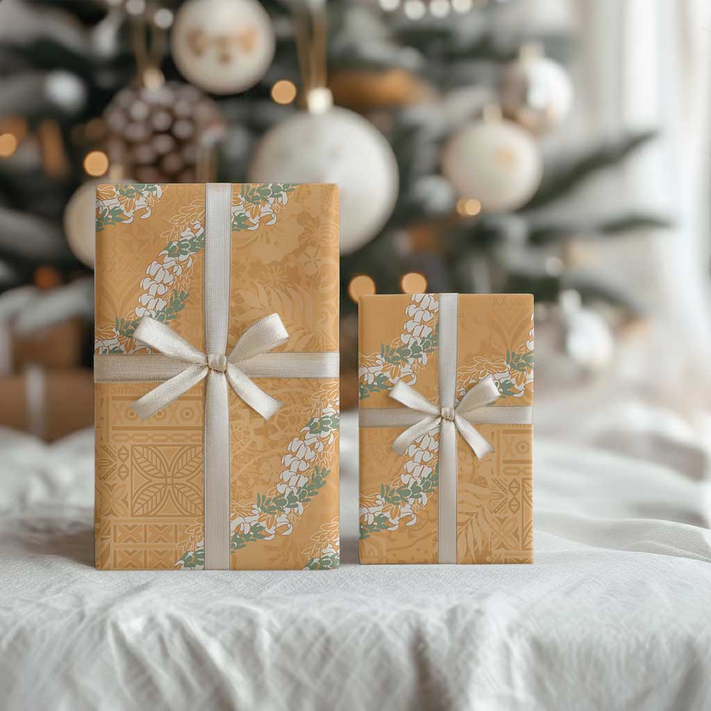 Aloha Pakalana and Puakenikeni Lei Wrapping Paper Gold Hawaiian Pattern - Polynesian Pride