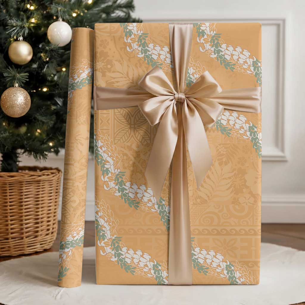 Aloha Pakalana and Puakenikeni Lei Wrapping Paper Gold Hawaiian Pattern - Polynesian Pride