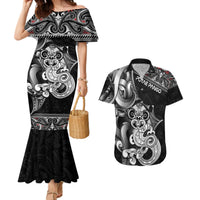 Personalised New Zealand Potae Pango Cricket Couples Matching Mermaid Dress and Hawaiian Shirt Special Maori Hei Tiki Tribal Tattoo LT9 Black - Polynesian Pride