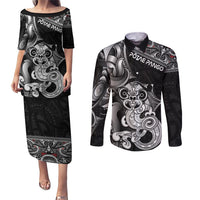 Personalised New Zealand Potae Pango Cricket Couples Matching Puletasi and Long Sleeve Button Shirt Special Maori Hei Tiki Tribal Tattoo LT9 Black - Polynesian Pride