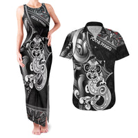 Personalised New Zealand Potae Pango Cricket Couples Matching Tank Maxi Dress and Hawaiian Shirt Special Maori Hei Tiki Tribal Tattoo LT9 Black - Polynesian Pride