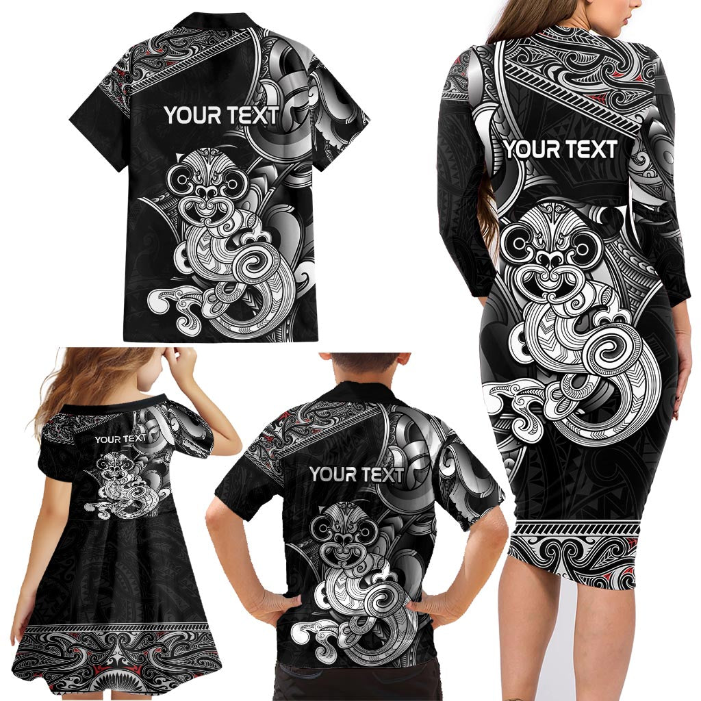 Personalised New Zealand Potae Pango Cricket Family Matching Long Sleeve Bodycon Dress and Hawaiian Shirt Special Maori Hei Tiki Tribal Tattoo LT9 - Polynesian Pride