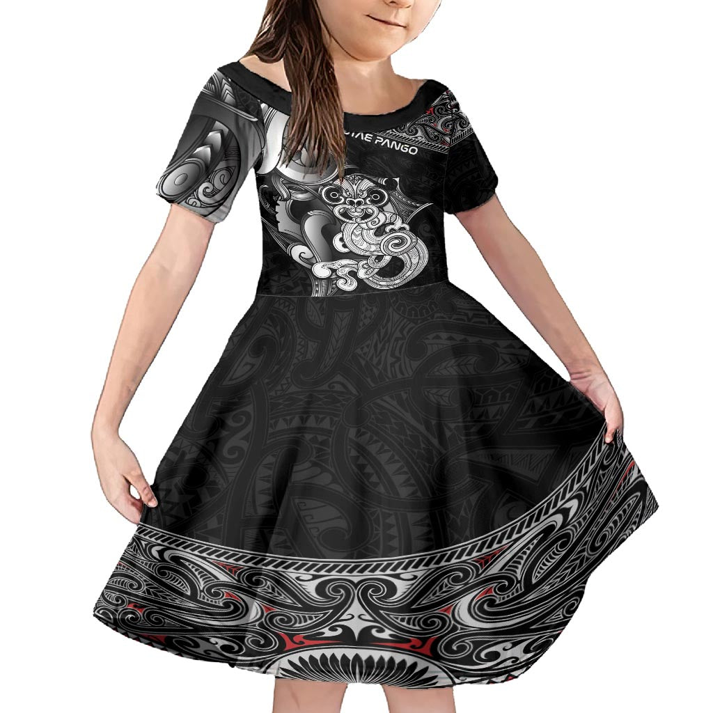 Personalised New Zealand Potae Pango Cricket Family Matching Off Shoulder Maxi Dress and Hawaiian Shirt Special Maori Hei Tiki Tribal Tattoo LT9 Daughter's Dress Black - Polynesian Pride