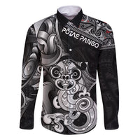 Personalised New Zealand Potae Pango Cricket Family Matching Off Shoulder Short Dress and Hawaiian Shirt Special Maori Hei Tiki Tribal Tattoo LT9 Dad's Shirt - Long Sleeve Black - Polynesian Pride