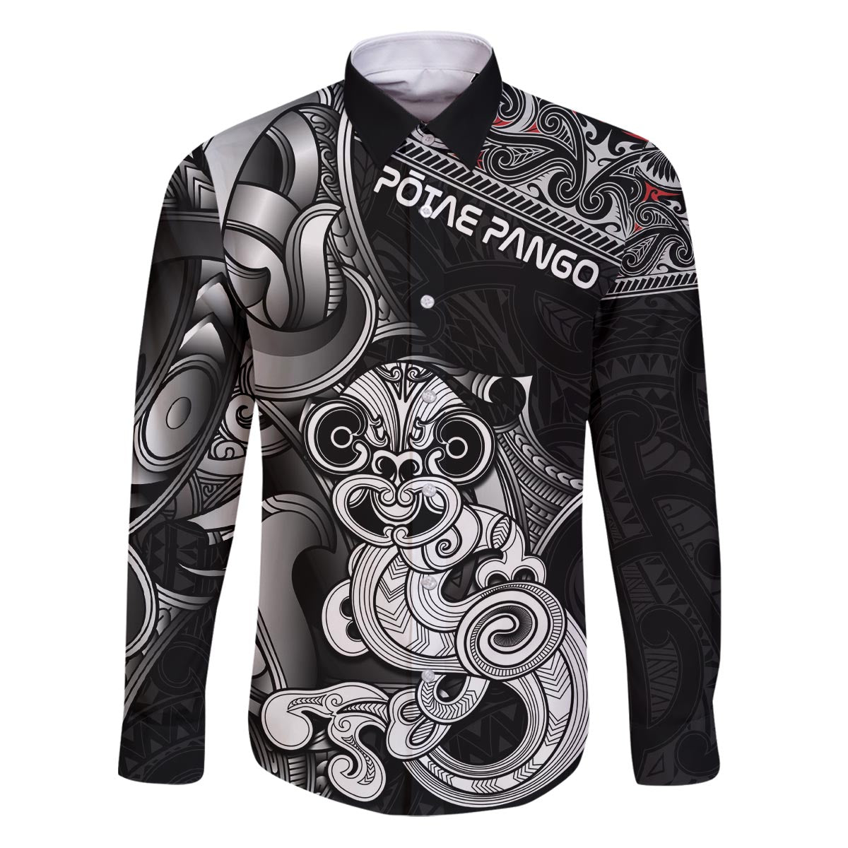 Personalised New Zealand Potae Pango Cricket Family Matching Puletasi and Hawaiian Shirt Special Maori Hei Tiki Tribal Tattoo LT9 Dad's Shirt - Long Sleeve Black - Polynesian Pride
