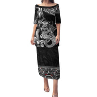 Personalised New Zealand Potae Pango Cricket Family Matching Puletasi and Hawaiian Shirt Special Maori Hei Tiki Tribal Tattoo LT9 Mom's Dress Black - Polynesian Pride