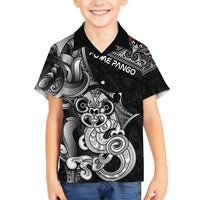 Personalised New Zealand Potae Pango Cricket Family Matching Summer Maxi Dress and Hawaiian Shirt Special Maori Hei Tiki Tribal Tattoo LT9 Son's Shirt Black - Polynesian Pride