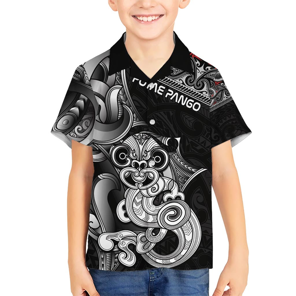 Personalised New Zealand Potae Pango Cricket Kid Hawaiian Shirt Special Maori Hei Tiki Tribal Tattoo LT9 Kid Black - Polynesian Pride
