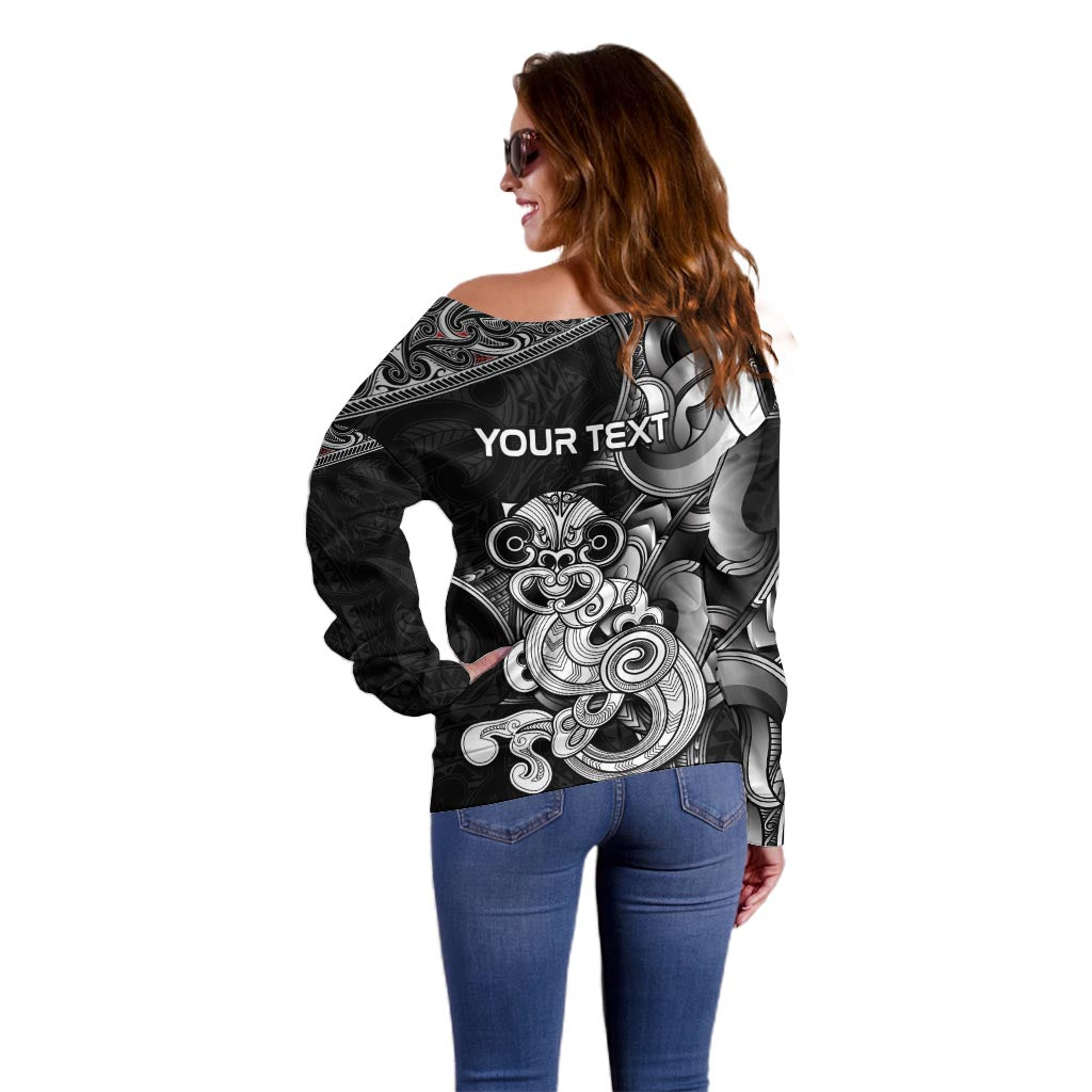 Personalised New Zealand Potae Pango Cricket Off Shoulder Sweater Special Maori Hei Tiki Tribal Tattoo