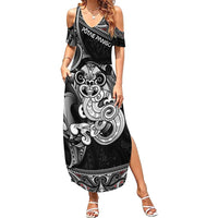 Personalised New Zealand Potae Pango Cricket Summer Maxi Dress Special Maori Hei Tiki Tribal Tattoo LT9 Women Black - Polynesian Pride