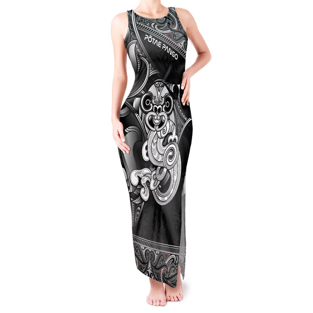 Personalised New Zealand Potae Pango Cricket Tank Maxi Dress Special Maori Hei Tiki Tribal Tattoo LT9 Women Black - Polynesian Pride