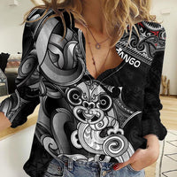 Personalised New Zealand Potae Pango Cricket Women Casual Shirt Special Maori Hei Tiki Tribal Tattoo LT9 Female Black - Polynesian Pride