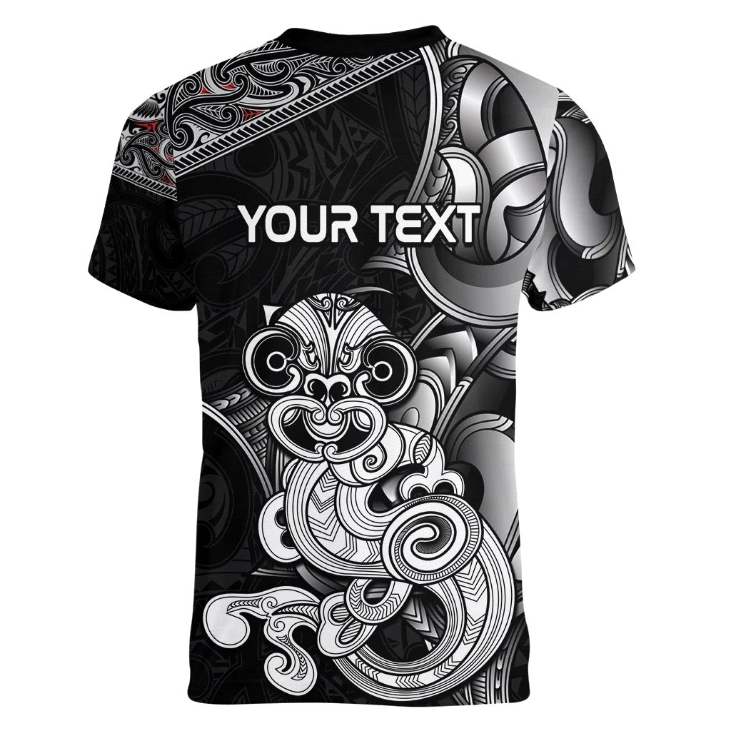 Personalised New Zealand Potae Pango Cricket Women V-Neck T-Shirt Special Maori Hei Tiki Tribal Tattoo