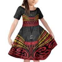 Custom Papua New Guinea Cricket Family Matching Mermaid Dress and Hawaiian Shirt PNG Emblem Mix Polyneisan Pattern LT9 Daughter's Dress Black - Polynesian Pride