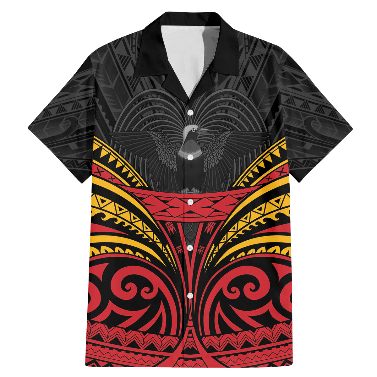 Custom Papua New Guinea Cricket Family Matching Mermaid Dress and Hawaiian Shirt PNG Emblem Mix Polyneisan Pattern LT9 Dad's Shirt - Short Sleeve Black - Polynesian Pride
