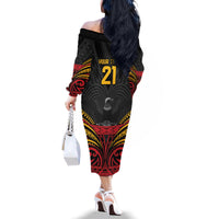 Custom Papua New Guinea Cricket Family Matching Off The Shoulder Long Sleeve Dress and Hawaiian Shirt PNG Emblem Mix Polyneisan Pattern LT9 - Polynesian Pride