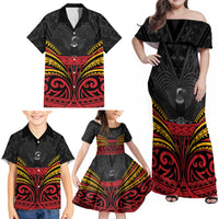 Custom Papua New Guinea Cricket Family Matching Off Shoulder Maxi Dress and Hawaiian Shirt PNG Emblem Mix Polyneisan Pattern LT9 - Polynesian Pride
