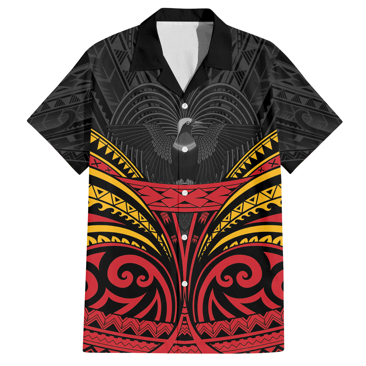 Custom Papua New Guinea Cricket Family Matching Off Shoulder Maxi Dress and Hawaiian Shirt PNG Emblem Mix Polyneisan Pattern LT9 Dad's Shirt - Short Sleeve Black - Polynesian Pride